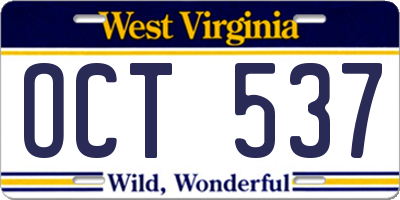 WV license plate OCT537