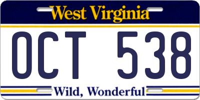 WV license plate OCT538