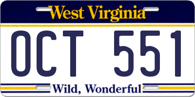 WV license plate OCT551