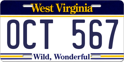 WV license plate OCT567