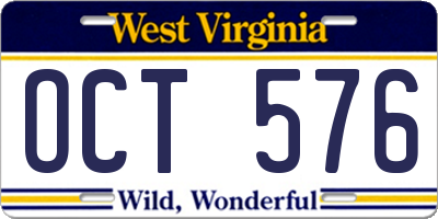 WV license plate OCT576