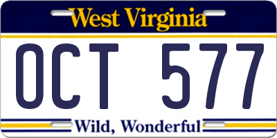 WV license plate OCT577