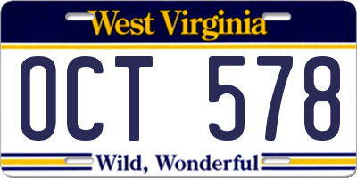 WV license plate OCT578