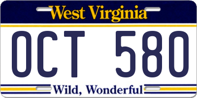 WV license plate OCT580