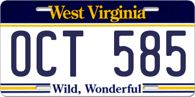 WV license plate OCT585