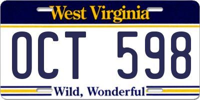 WV license plate OCT598