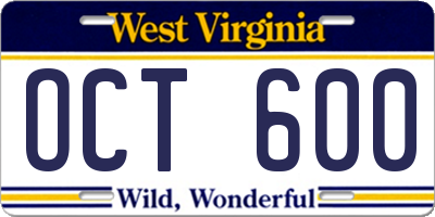 WV license plate OCT600