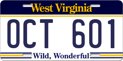 WV license plate OCT601
