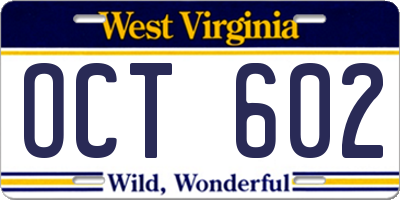 WV license plate OCT602