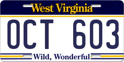 WV license plate OCT603