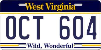 WV license plate OCT604