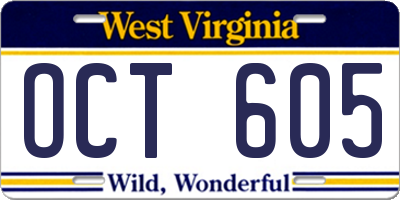 WV license plate OCT605