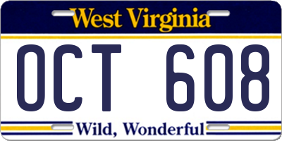 WV license plate OCT608