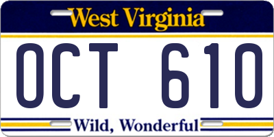 WV license plate OCT610