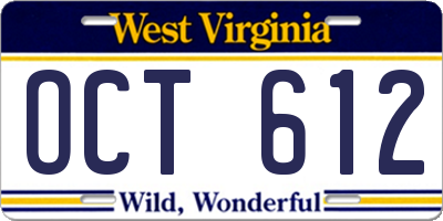 WV license plate OCT612