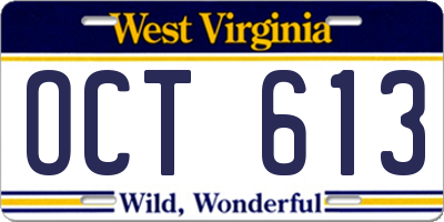 WV license plate OCT613