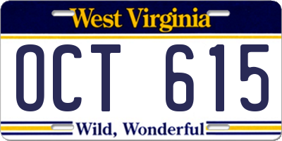 WV license plate OCT615