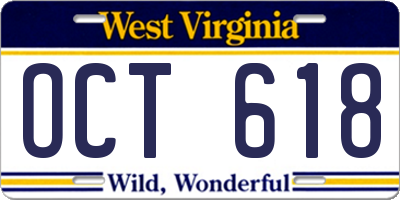 WV license plate OCT618