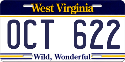 WV license plate OCT622