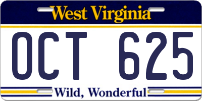WV license plate OCT625