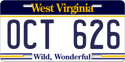 WV license plate OCT626