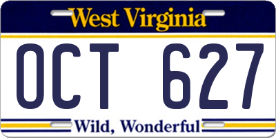 WV license plate OCT627
