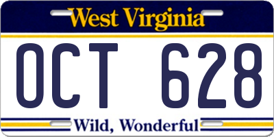WV license plate OCT628