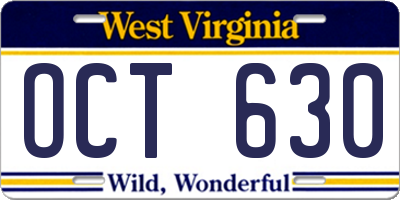 WV license plate OCT630