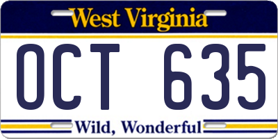 WV license plate OCT635