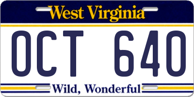 WV license plate OCT640
