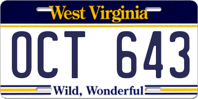 WV license plate OCT643