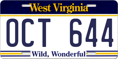 WV license plate OCT644