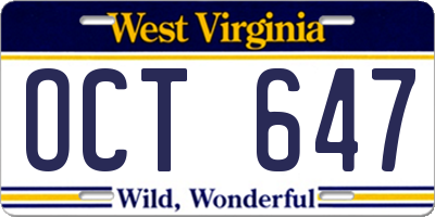 WV license plate OCT647