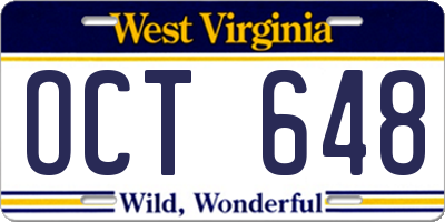 WV license plate OCT648