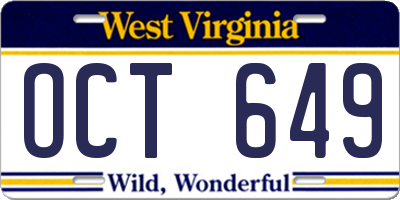 WV license plate OCT649