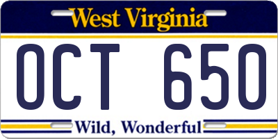 WV license plate OCT650