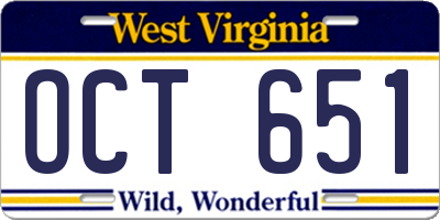 WV license plate OCT651