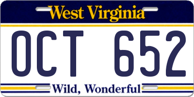 WV license plate OCT652