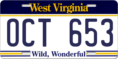 WV license plate OCT653