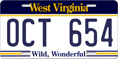 WV license plate OCT654