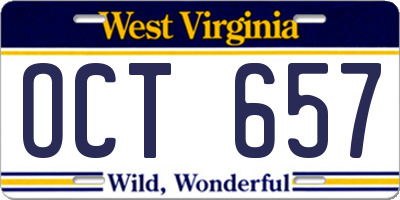 WV license plate OCT657