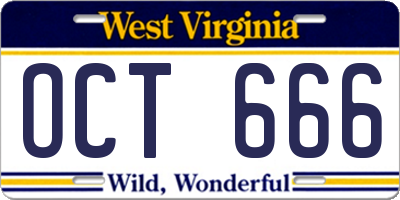 WV license plate OCT666