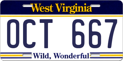 WV license plate OCT667