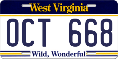 WV license plate OCT668