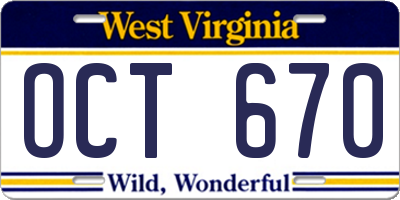WV license plate OCT670