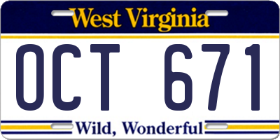 WV license plate OCT671