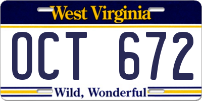 WV license plate OCT672