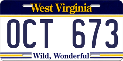 WV license plate OCT673