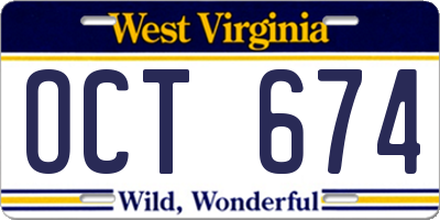 WV license plate OCT674