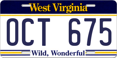 WV license plate OCT675